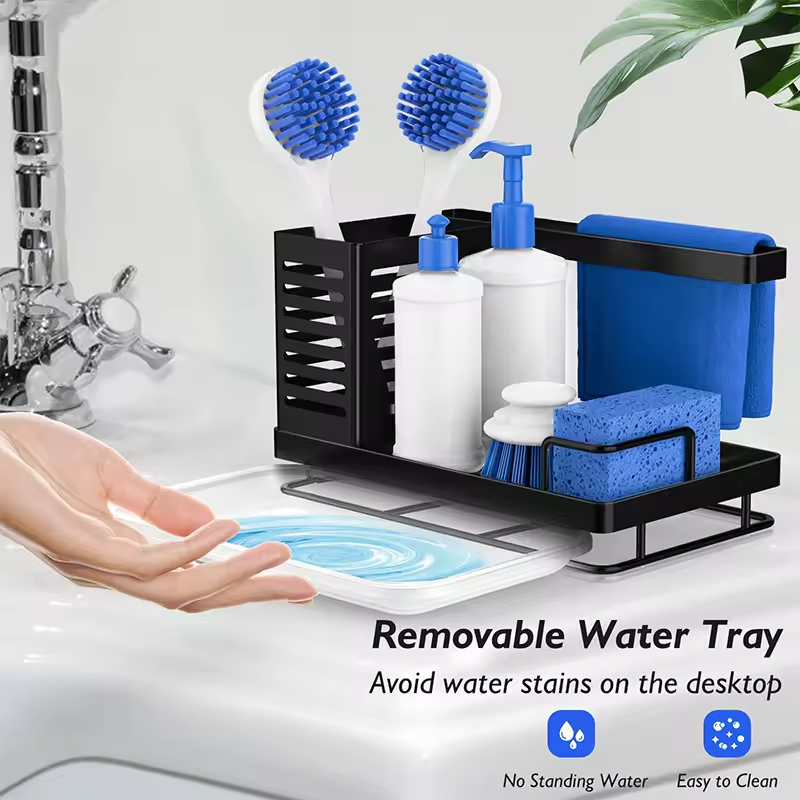 OEM&ODM Sink Sponge Holder for Kitchen Sink Dishcloth Storage Stainless Steel Organizer with Safety Bar Under Sink Organizer