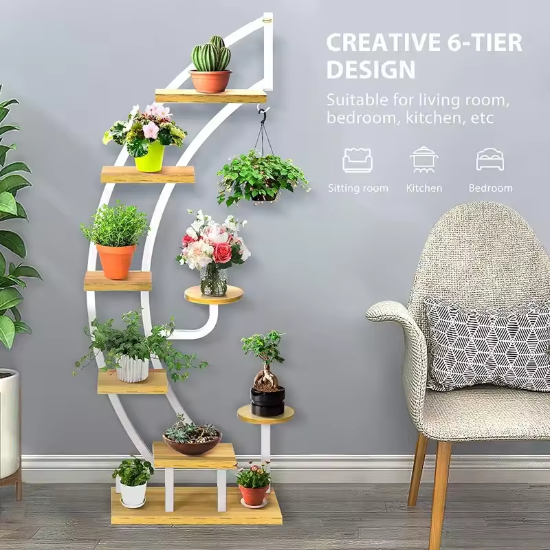 Custom Indoor Plant Stand Multiple Plants Large Metal Wooden Plant Shelf Creative Diy Flower Stand Flower Pots Display Rack