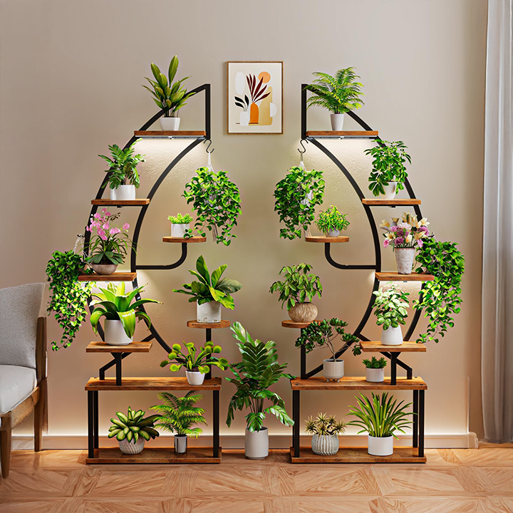 Indoor Plant Stand Grow Light Wheels Multiple Drawers-Wood+Metal Wall-Mounted Customizable Color for Office Living Room Study