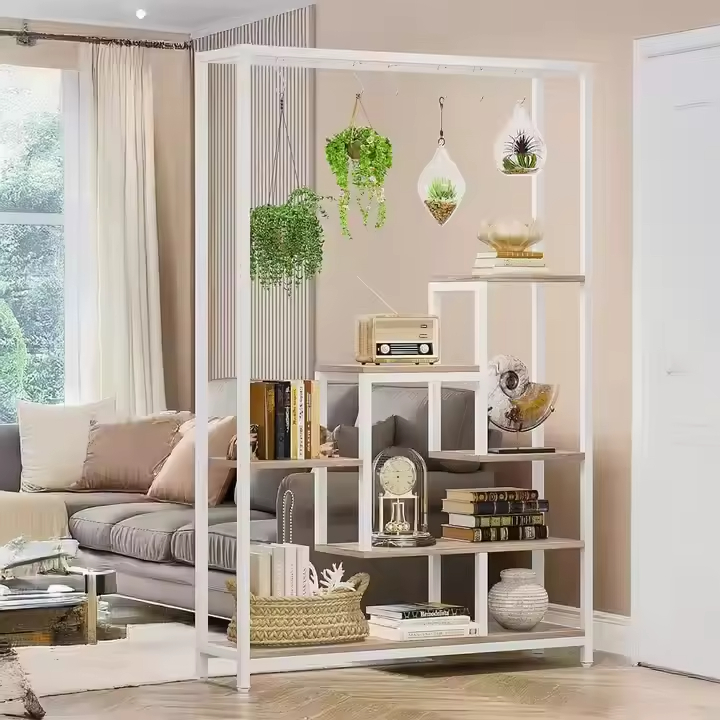 Modern Farmhouse Folding 5-Layer Plant Stand | Wood+Metal Frame Eco-Friendly Waterproof Portable Indoor Flower Rack | Storage