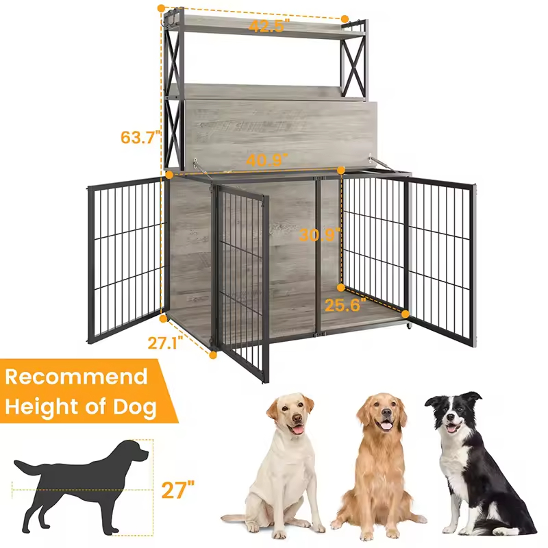 Modern Factory Custom Dog Cage Storage Shelves Furniture-Style Dog Crate Three Doors Detachable Divider Net Metal+Wood Portable