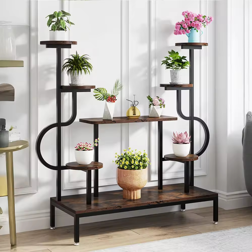 OEM & ODM Large Tall 8-Tier Metal Indoor Plant Stand Wood Ladder Holder with Flower Rack for Living Room Bookcases & Bookshelves