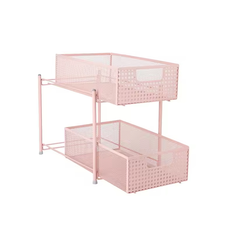 2-Tier Kitchen Drawer Sliding Organizer Shelf Iron Storage Rack with Removable Pull Basket Single Tier for Spice Storage