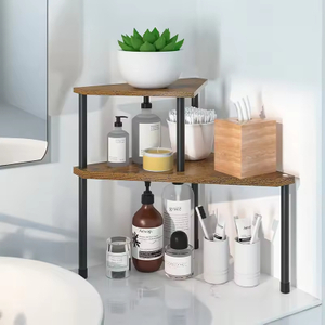 Kitchen Countertop Organizer Corner Shelf,Kitchen Spice Rack Organization 2 Tier Free-Standing,Rust Brown