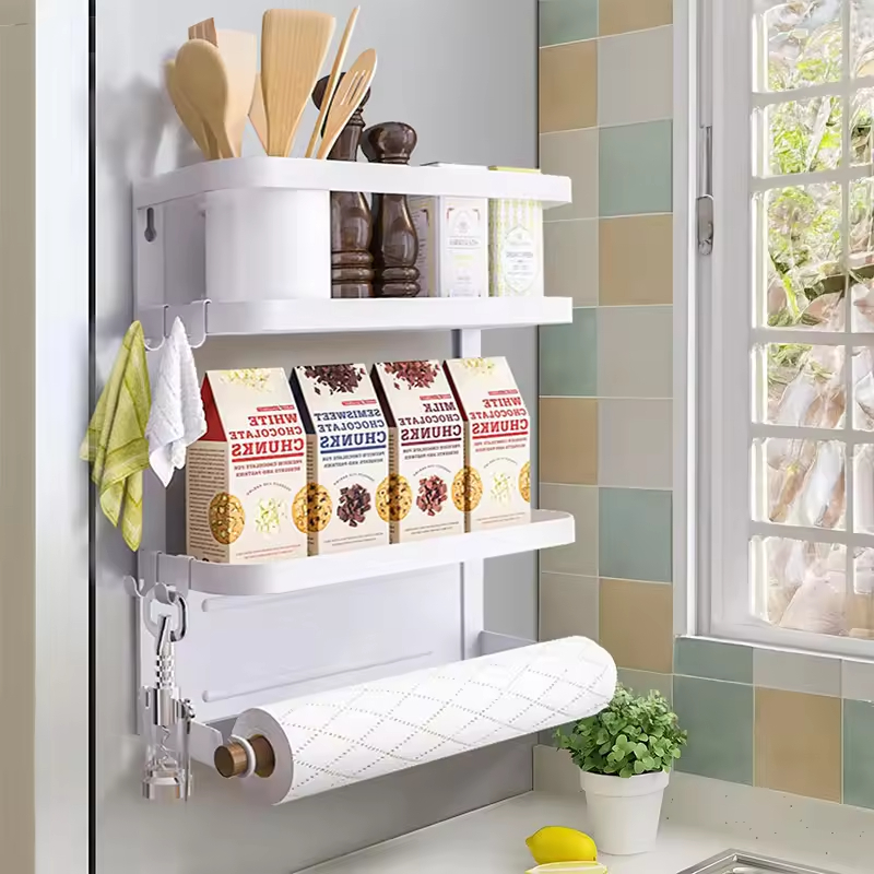 Magnetic Spice Rack for Refrigerator Magnetic Paper Towel Holder for Fridge Magnetic Shelf Fridge Magnet Organizer Spice Rack