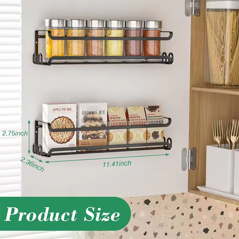 2 Pack Wall Mounted Spice Rack With 8 Hooks, Spice Organizer For Cabinet Pantry Door Spice Shelf Hanging Wall Spice Rack