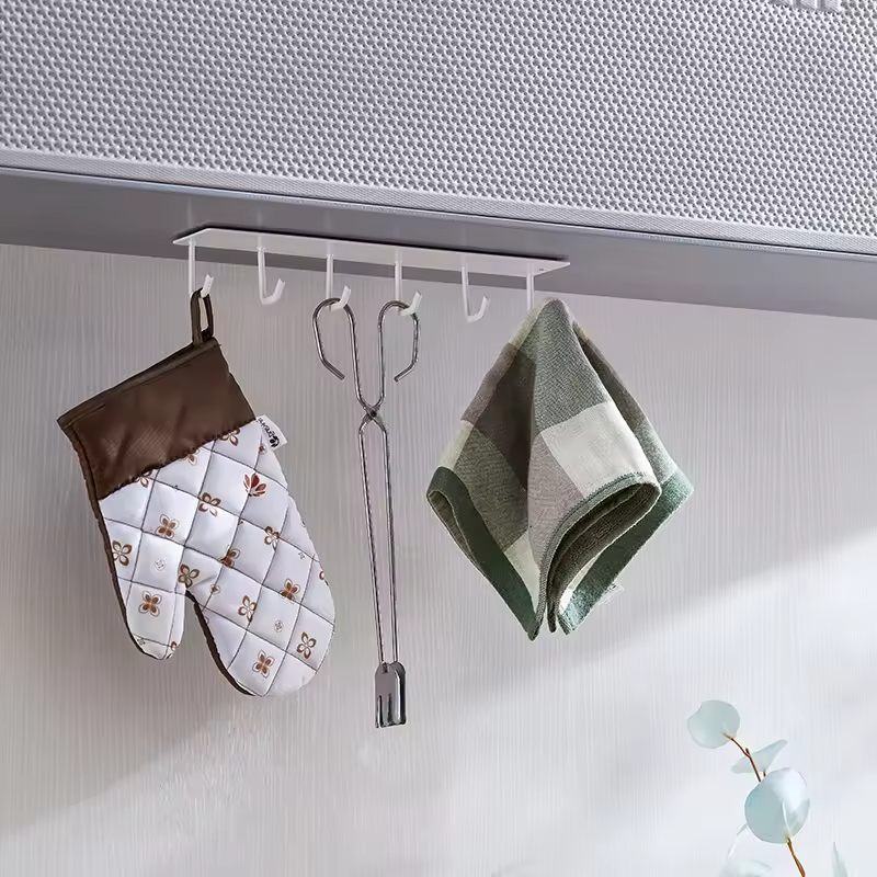 ODM OEM Custom logo Non Perforated Magnetic Suction Inverted Six Hook Hanging Bathroom Hanging Rack Kitchen Tool Storage Rack