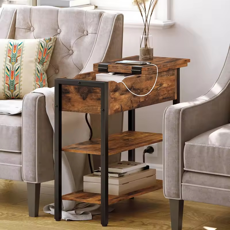 Factory Custom Coffee Table Antique Bedroom Nightstand Made of Metal and Wood with Two Drawer 25.2