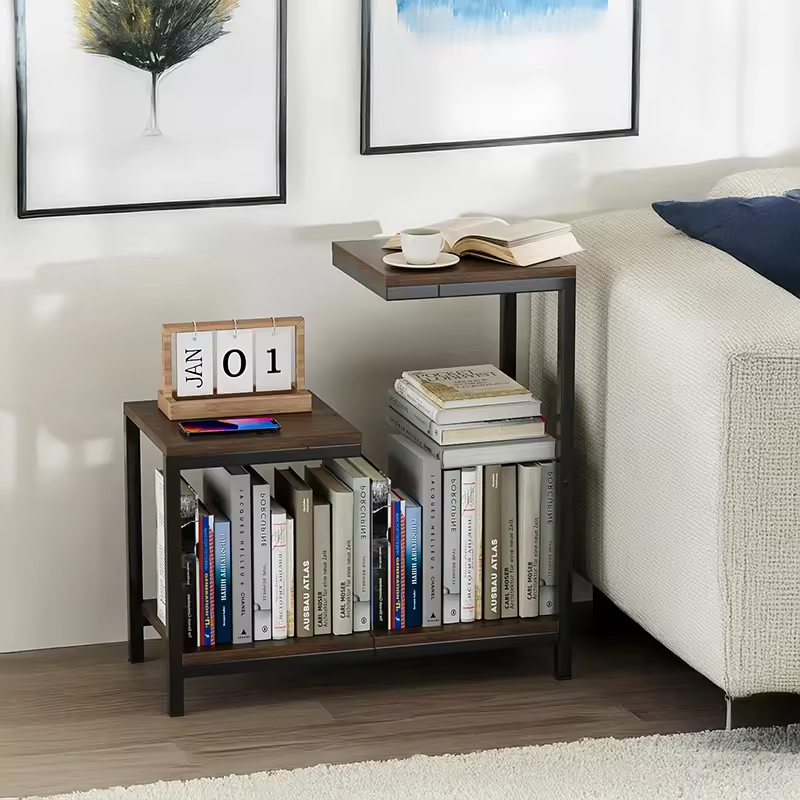 OEM & ODM G-Shaped End Small Side Table for Bedroom Living Room Bedside Table Storage Shelf for Small Spaces Bedroom Furniture