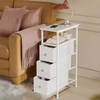Adjustable Modern Wooden Bedside Table 3 Fabric Drawers Dual USB Outlets for Bedrooms Guest Rooms Narrow Design Convenient