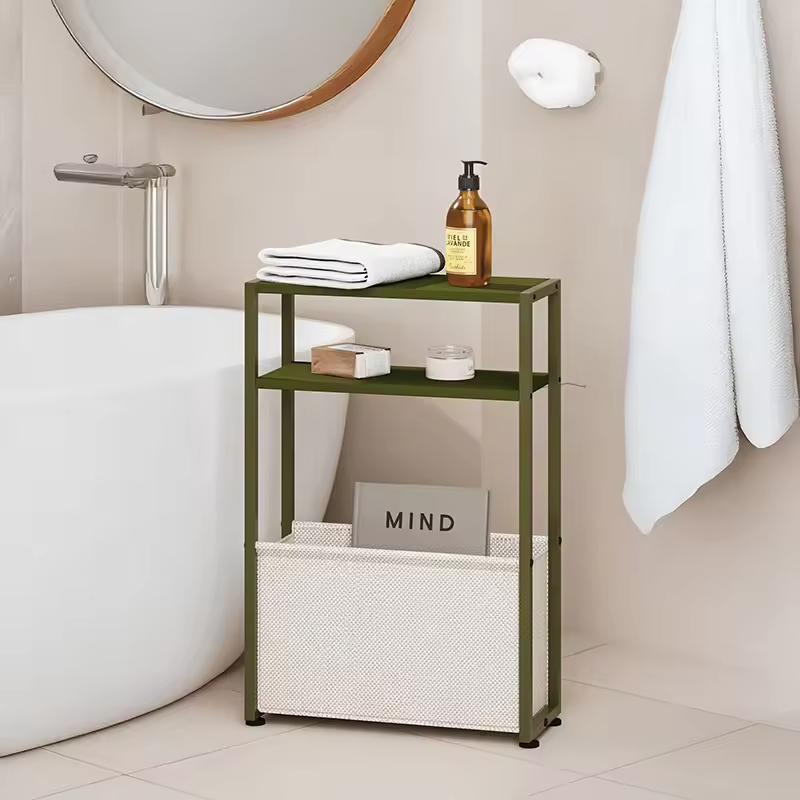 OEM&ODM Narrow End Table with Storage Basket for Compact Living Rooms Space-Saving Narrow Side Table with Fabric Basket