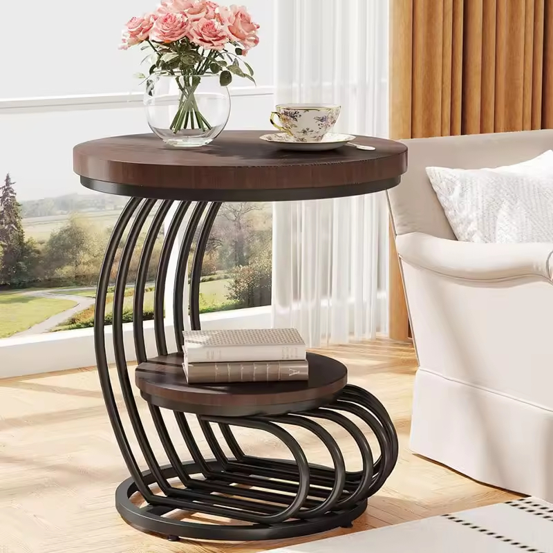 The Factory Hot-selling Customize 2-layers Living Rooms Bedroom Office Side Tables Made of Antique Metal and Wood End Table