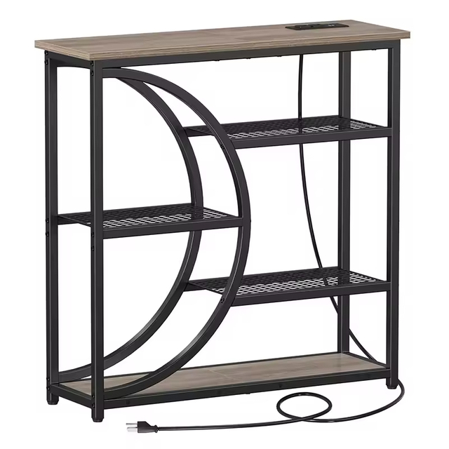Custom Entryway Table Console Table with Charging Station Industrial Narrow Sofa Table with 5 Tier Storage Shelves