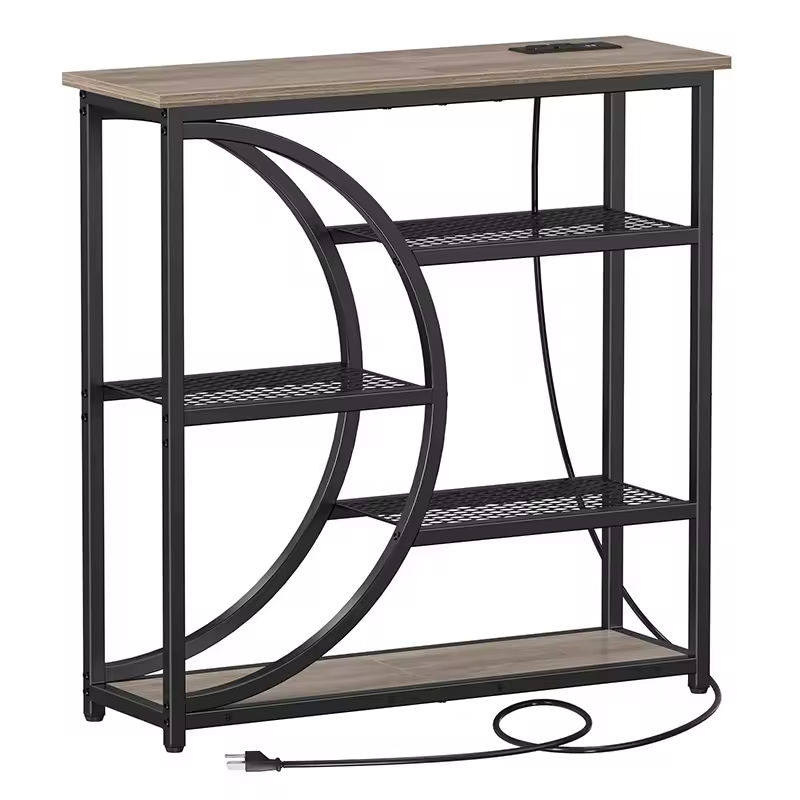 Custom Entryway Table Console Table with Charging Station Industrial Narrow Sofa Table with 5 Tier Storage Shelves
