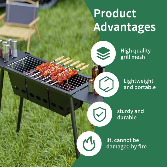 Factory Custom Portable Charcoal Grill Powder Coated Folding Stainless Steel Barbecue Grill with Folding Shelves Outdoor Picnic