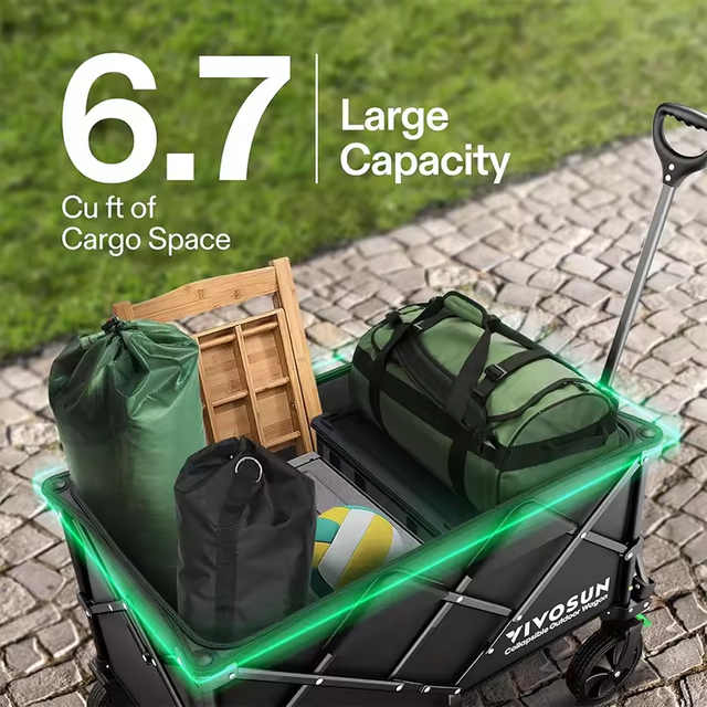 Custom Collapsible Foldable Detachable Wagon Outdoor Utility with Silent Universal Wheels Cup Holders Side Pockets Garden Carts