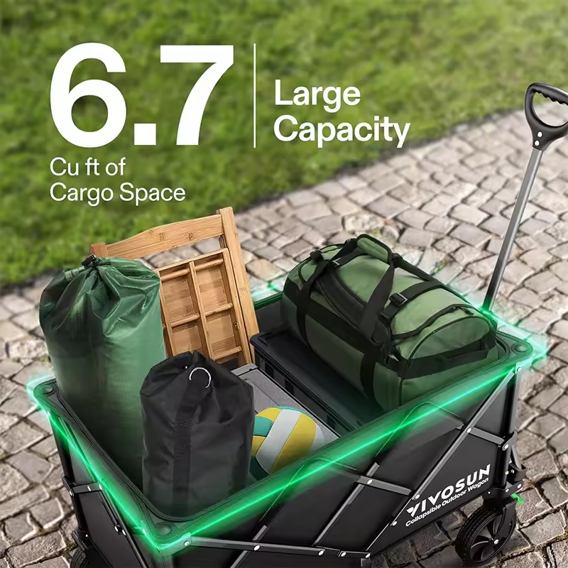 Custom Collapsible Foldable Detachable Wagon Outdoor Utility with Silent Universal Wheels Cup Holders Side Pockets Garden Carts