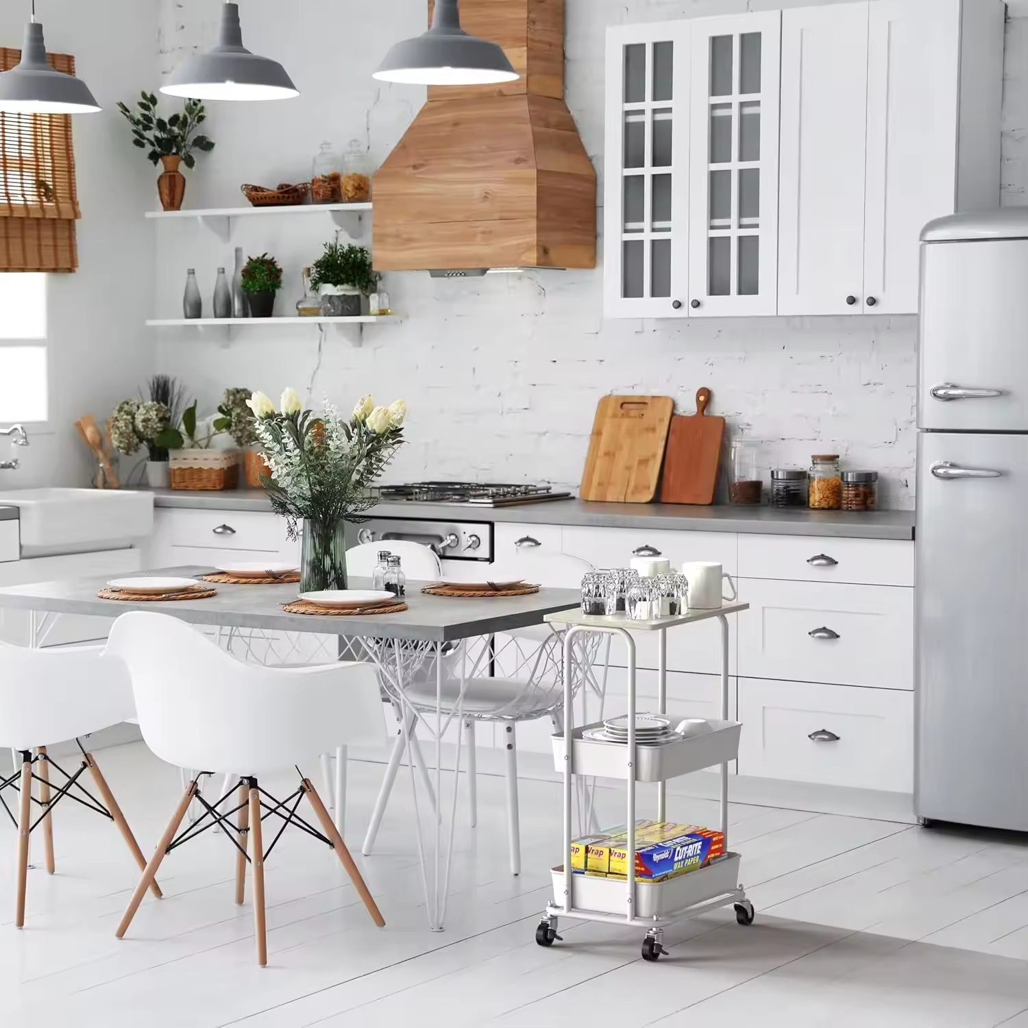 Custom Houseware 2-Tier Rolling Utility Cart with Top Board Heavy Duty Rolling Storage Carts Utility Carts