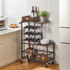 5-Layer Eco-Friendly Industrial Rolling Floor Type Non-folding Kitchen Service Cart Metal Wood Wine Storage Glass Racks