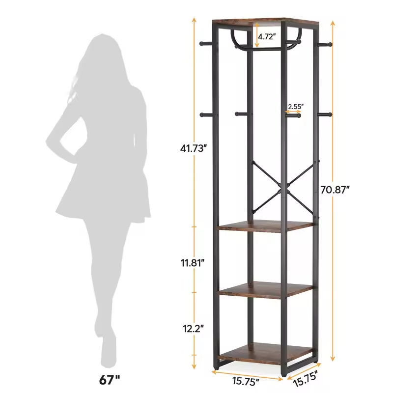 Factory Custom Steel & Wood Freestanding 8 - Hook Coat Rack Bedroom Multi-functional Clothing Storage Rack
