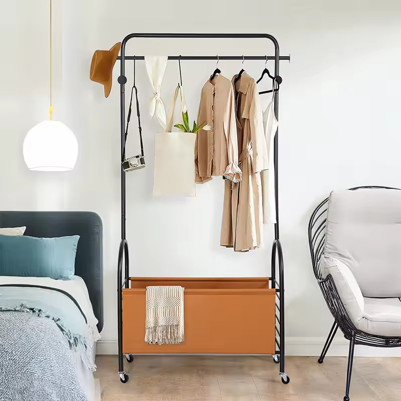 Industrial Metal Garment Rack W/Rolling Wheels Space-Saving for Bedroom Laundry Entryway Closet Home Storage Office Living Room