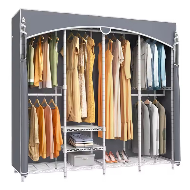 Manufacturer Large Decorative Non-Woven Folding Metal Wardrobe Furniture Wire Garment Rack for Bedroom Clothes Living Room
