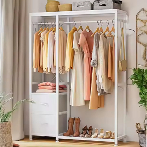 Simple Waterproof Wood+Metal Double-tier Floor-to-ceiling Wardrobe Storage Cabinet for Bathroom Living Room Japanese Clothes