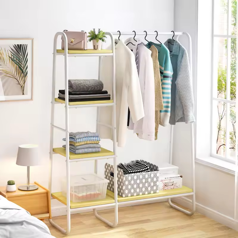 Manufacturer Custom Foldable Detachable Multifunctional Steel Four-Layer Storage Clothes Rack for Wardrobe Bathroom Living Room