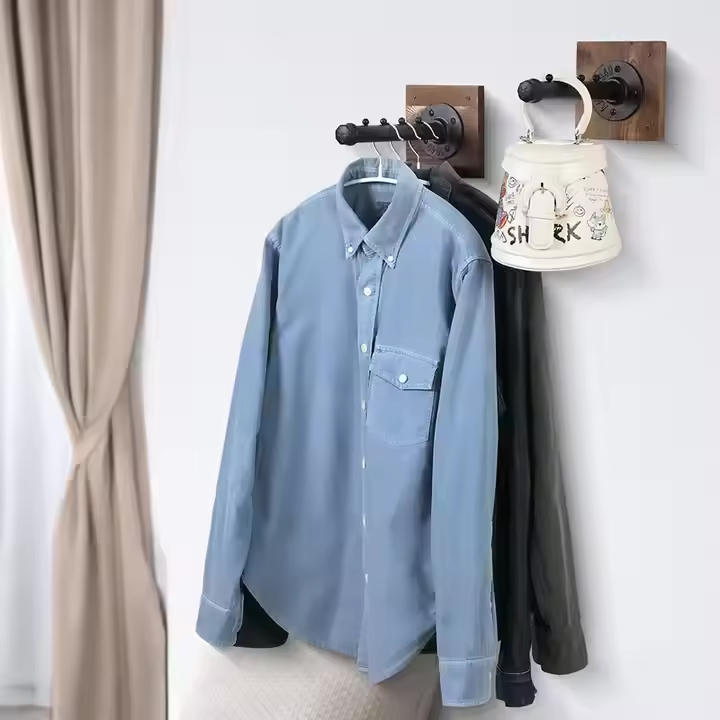 Industrial Double Tier Waterproof Clothes Drying Rack Detachable for Wardrobe Bathroom Living Room-Carbon Steel Wood Material