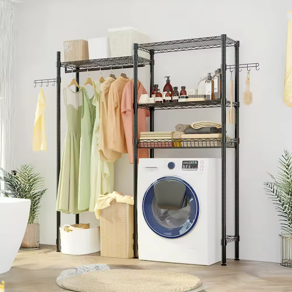 Factory Custom Heavy Duty 3-Tier Steel Rack Powder Coated Bathroom Garment and Washing Machine Storage Shelves for Living Room