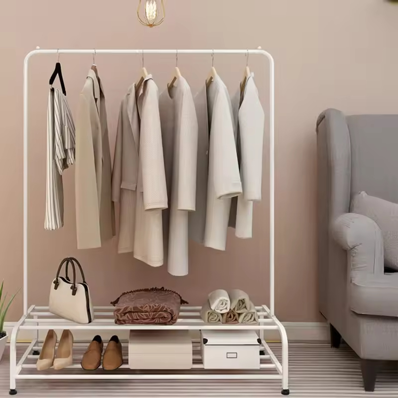 Wholesale Waterproof Double Tier Eco-Friendly Movable Wood+Metal Rack Wheels for Home Storage Wardrobe Bathroom Living Room Use