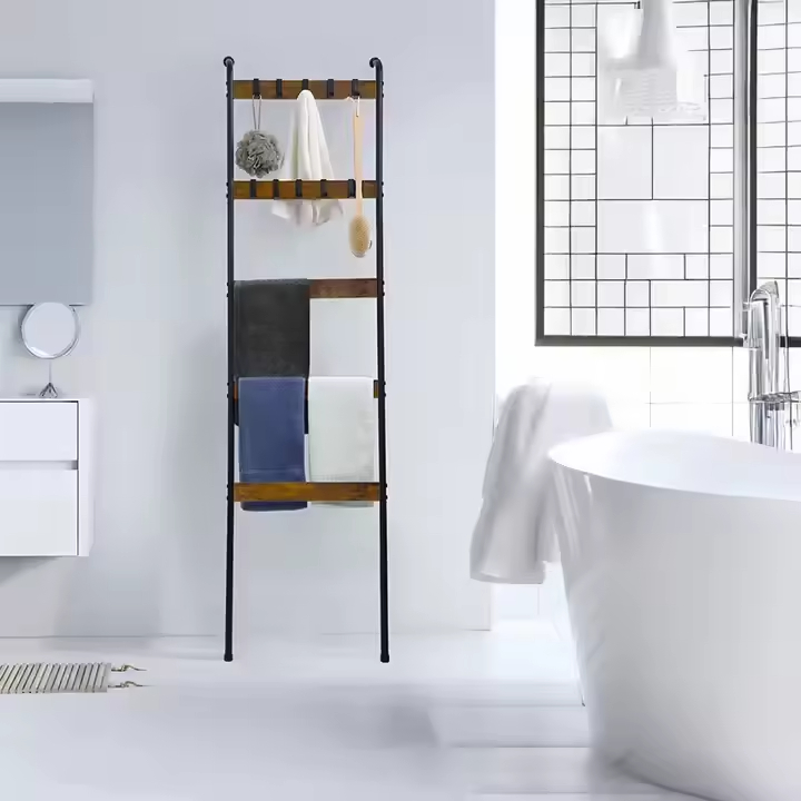 Factory Wholesale 5-Tier Foldable Wooden Ladder Shelf for Magazine Storage Flower Display Decorative Storage Wardrobes Bathrooms