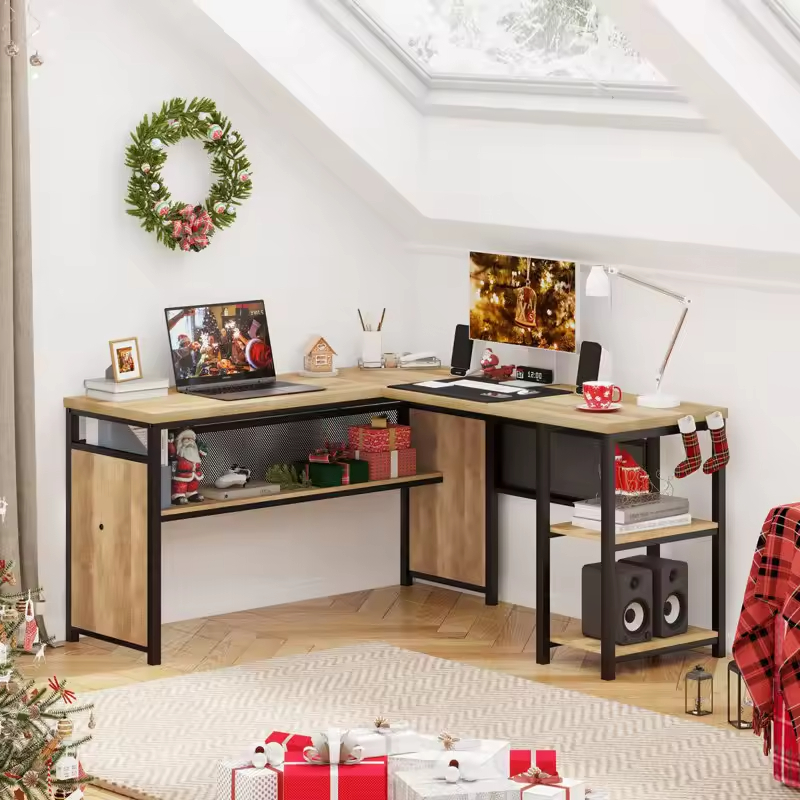 Custom Antique Color Metal Wood Double Tier TV Computer Cabinet Storage Shelf Open Shelves Factory's Bookcases Bookshelves