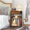 End Table with Fabric Drawer 3 Tier Industrial Wood Side Table with Storage Modern Tall Printer Stand Vintage Brown Nightstand