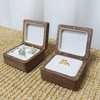 Hot Selling Wooden Box Packaging Single Double Ring with Black Velvet Inside Collection Walnut Wooden Ring Box for Engagement