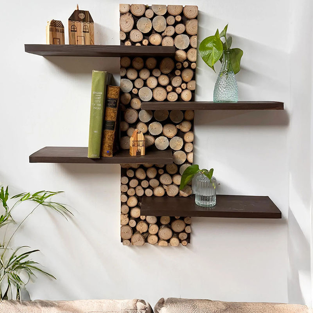 Modern Wood Rectangle Wall-mount Rack Digital Printing Plated Finish Adjustable Floor Height Grid for Potted Plant Display Wall