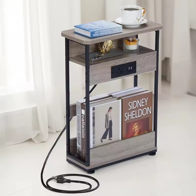 Commercial 3Tier Charging Table USB Ports Space-Saving End Table & Nightstand Multi-Scene Storage Shelf for Home/Hotel/Office