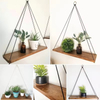 Customized High Quality Rectangle Rope Wood Modern Wall Mounted Simple Storage Rack Dark Brown