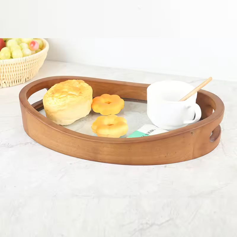 Bamboo Wooden Round Serving Tray With Handle Tea & Coffee Table Decorative Tray Food Storage Platters