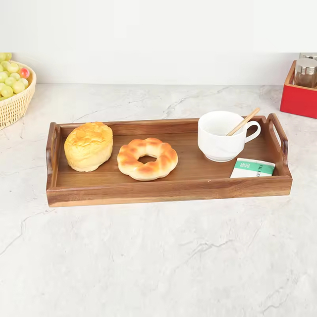 Latest Premium Quality Natural Wood Rectangle Serving Tray Smooth Surface Snacks Tea Drinking Platter for Home Dishes Plates