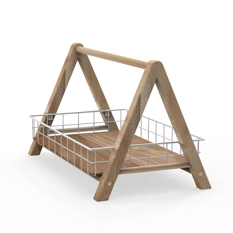 Natural Handmade Bamboo Meal Containers Bread Rack Wooden Swing Shape Design Organizer Rack