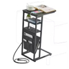 Custom Industrial Style C Shaped Side Table with Charging Station Vintage End Table for Living Room Furniture Direct Factory