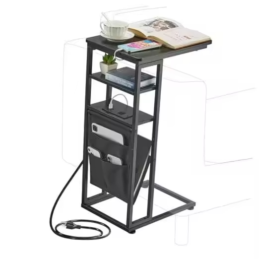 Custom Industrial Style C Shaped Side Table with Charging Station Vintage End Table for Living Room Furniture Direct Factory