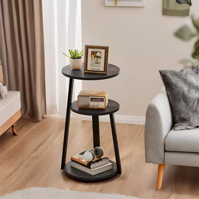 Circular 3-Tier Storage Opening Shelf End Table Factory Direct Standing Type Rotating Functional Design Easy Coffee Table