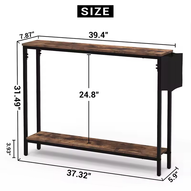 OEM&ODM Wholesales Industrial 39.4" Console Table 2-Tier with Storage Shelves for Hallway Narrow Sofa Console Table