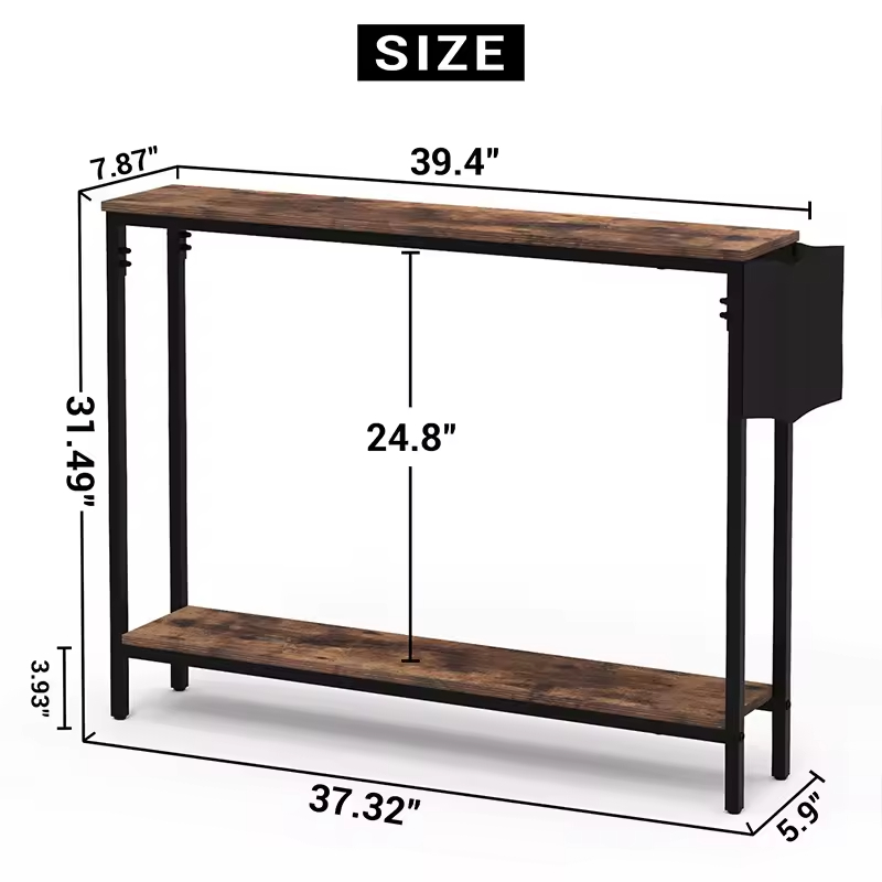 OEM&ODM Wholesales Industrial 39.4" Console Table 2-Tier with Storage Shelves for Hallway Narrow Sofa Console Table