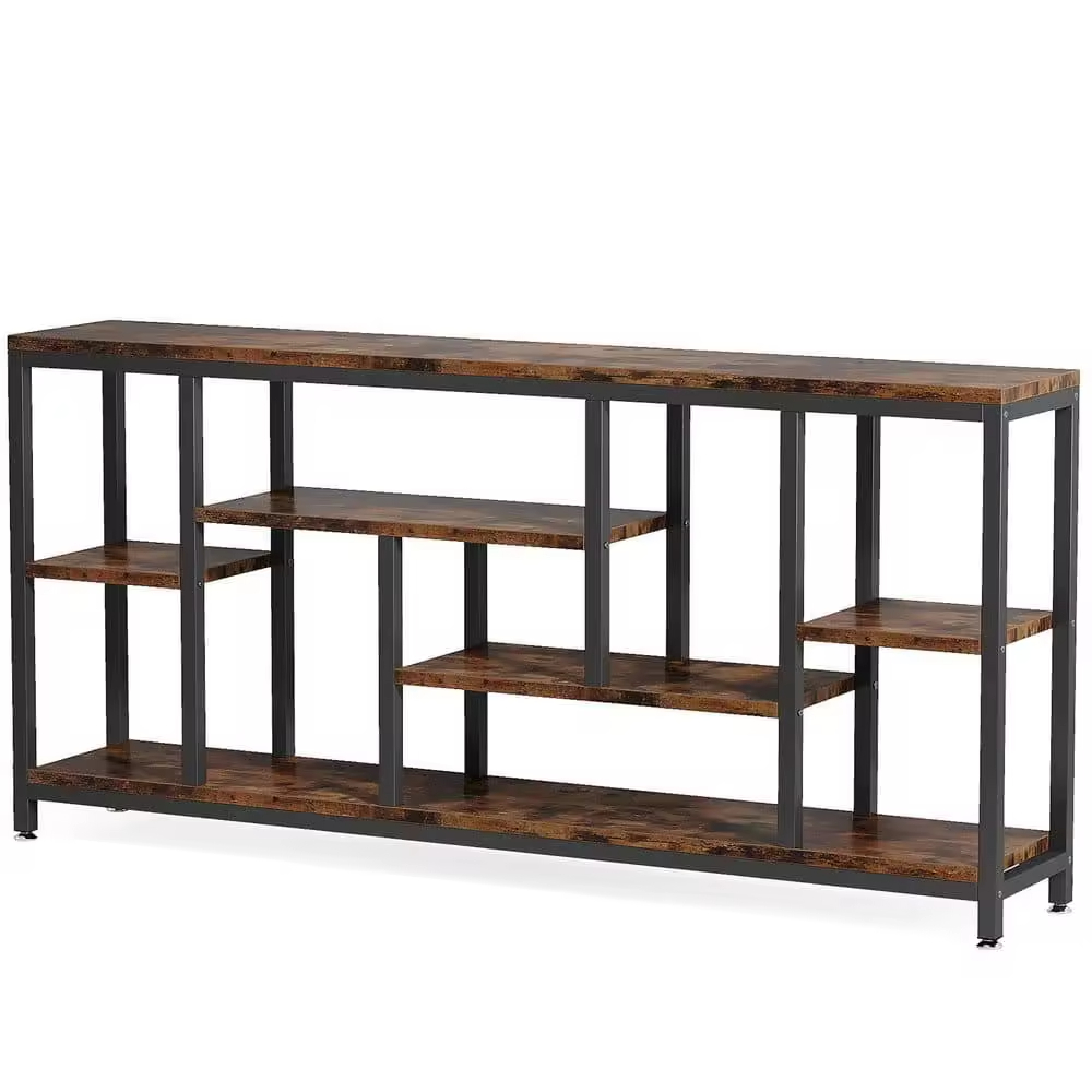 OEM&ODM 70.9 In. Brown 35.8 In. Height Rectangle Wood & Metal Rotating Console Table for Sofa with 3 Shelves Wardrobe Storage