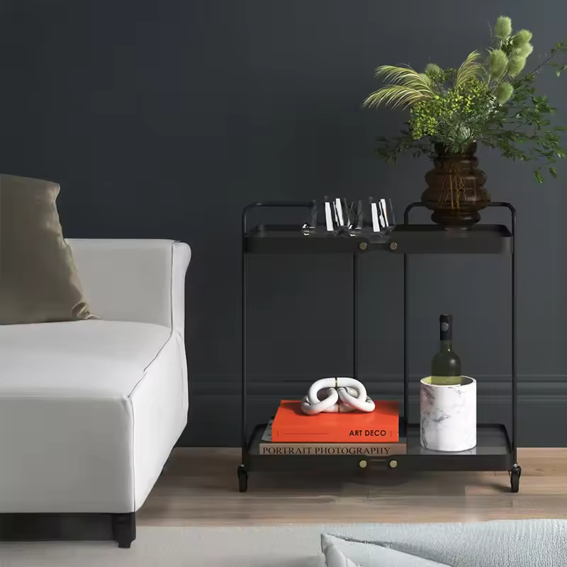 Modern Good Quality Decorative Glass Drinks Trolley Golden Metal Bar Cart Used for Home Hotel