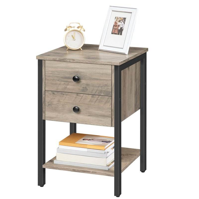 Custom ODM OEM Livingroom Guestroom Office Bedroom Sofa Corner Side Table End Table With2 Drawer 1shelf Nightstand Side Table