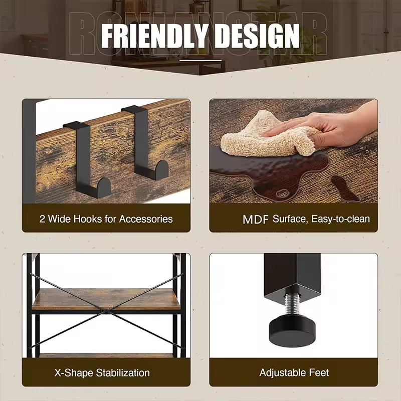 Large Capacity 5-Layer Metal Wooden Kitchen Storage Rack with Three Baskets Custom Factory Oven Rack for Kitchen Islands & Carts